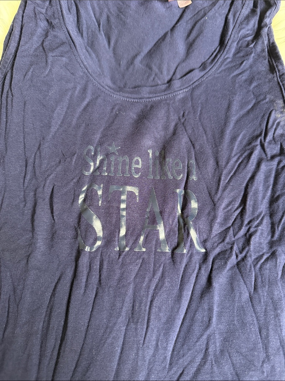 La Vie En Rose Navy Tank Top with Metallic Silver 'Shine like a STAR' Print